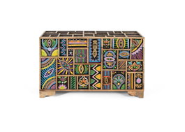 GINER Y COLOMER Baúl de Madera de Mango Pintado a Mano Multicolor 33x78x37cm